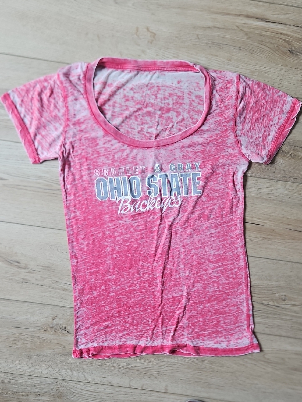 Ohio State Buckeyes Scarlet & Gray Burnout Texture Tee Shirt Short Sleeve Retro